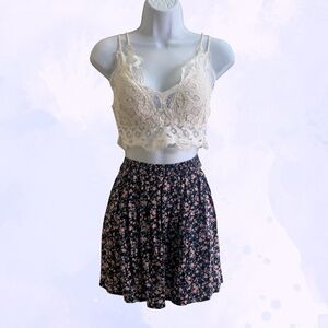 Dark Blue Mini Skirt with Pink Floral Design